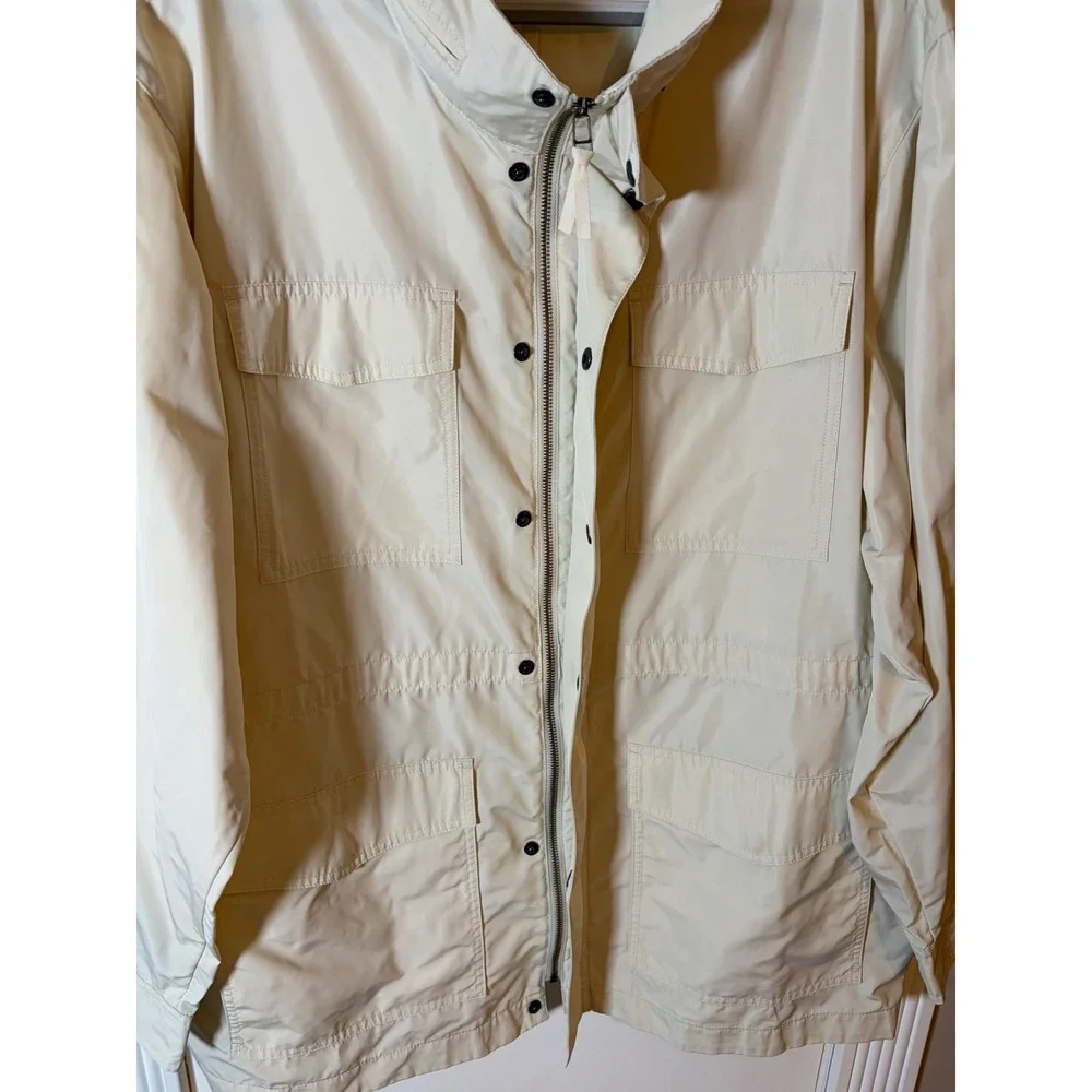 Lands End Mens XXL Field Jacket Beige Lightweight Utility Cargo Coat Full Zip